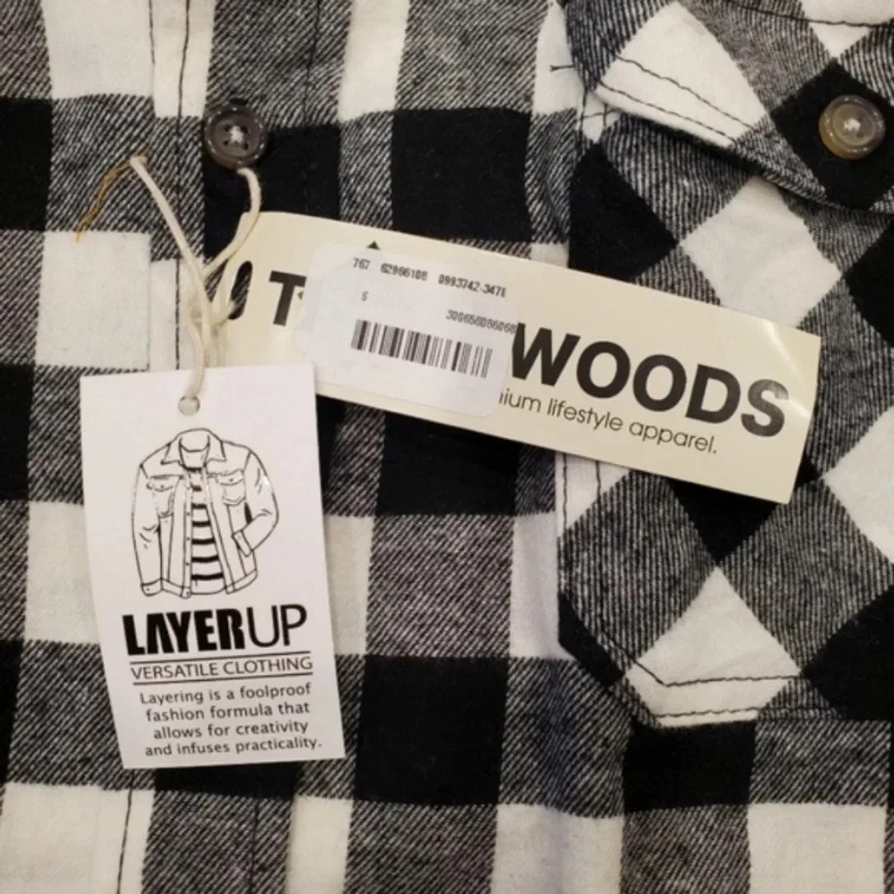 TALLWOODS | NWT Vintage-Style Button Up Flannel in Black & White sz S - Picture 3 of 8